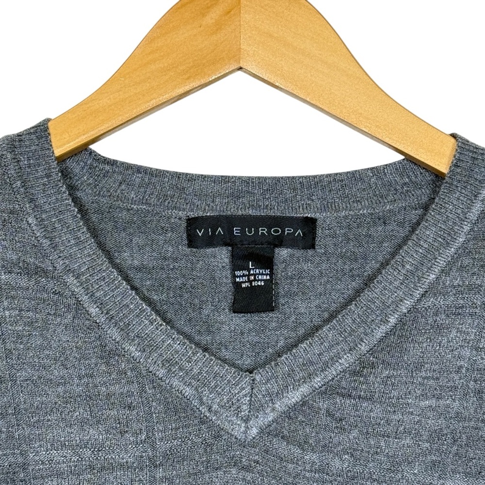 VIA Europa Mens Grey V-Neck Pullover Sweater Size Large - Picture 5 of 7